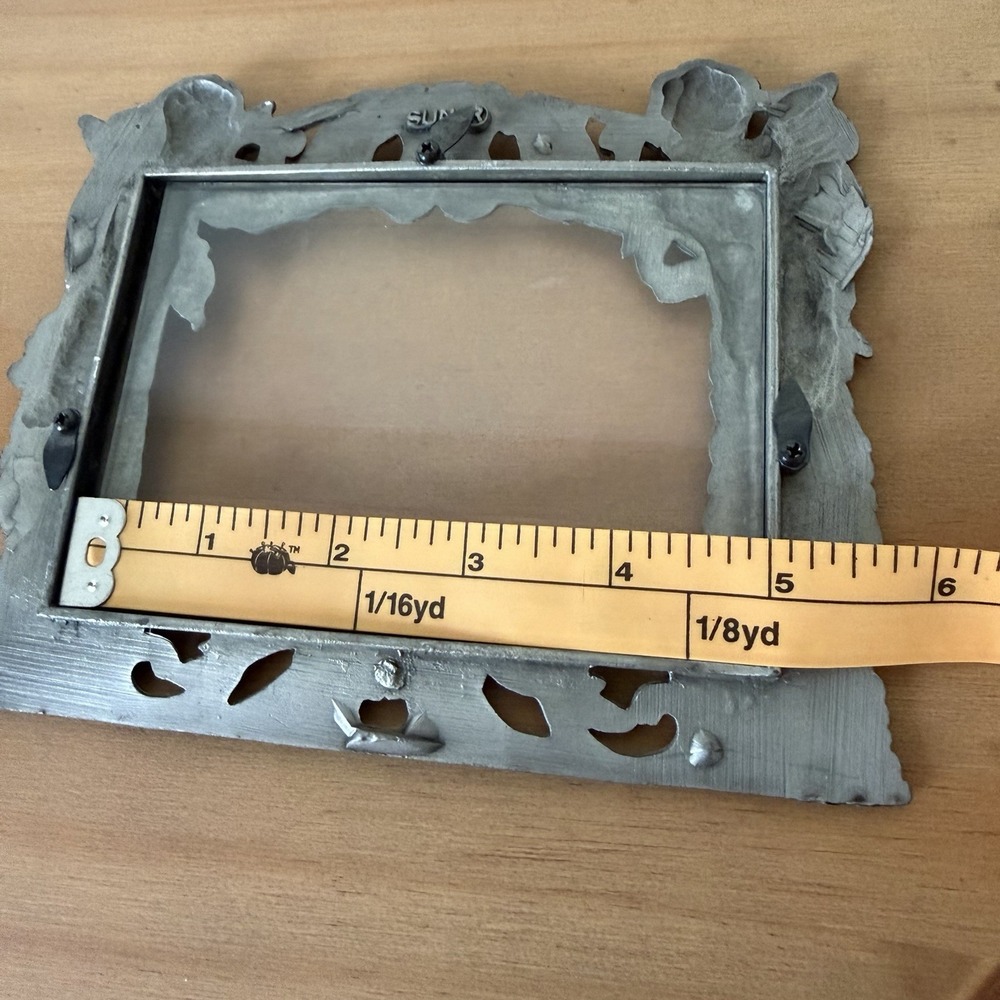 Vtg Cherub Picture Frame Pewter Angel Floral 90s Silver Metal Gift Valentine - Picture 5 of 12